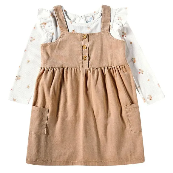 Salopete Com Blusa Toddler Floral Veludo Cotelê Tip Top