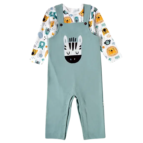 Jardineira Com Camiseta Manga Longa Safari Moletinho Toddler Tip Top