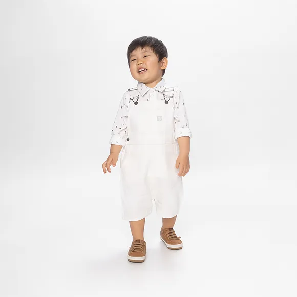 Jardineira Festiva Estampa Lisa Sarja Toddler Tip Top