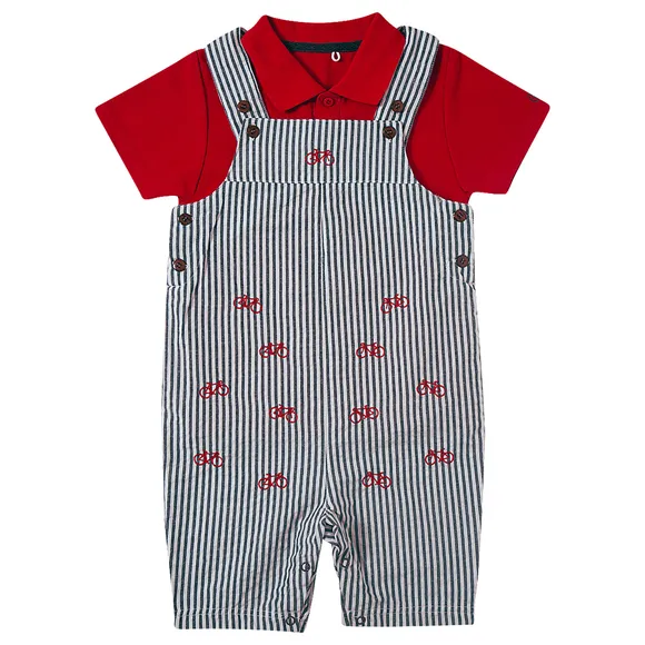 Jardineira Festiva Curta Com Camiseta Malha Piquet Toddler Tip Top