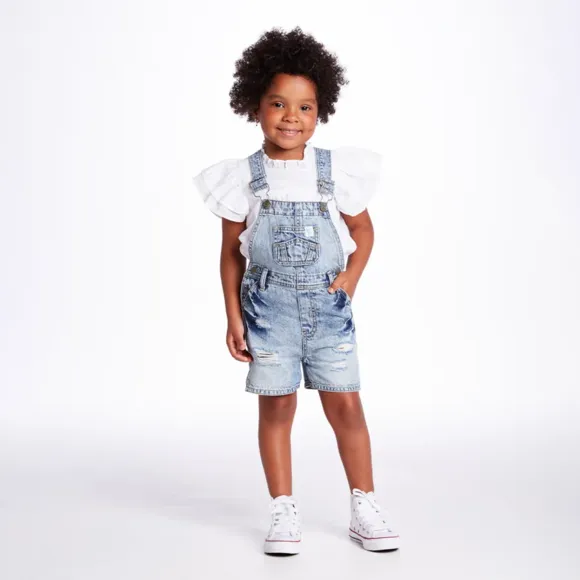 Jardineira Curta Toddler Festivo Jeans Tip Top