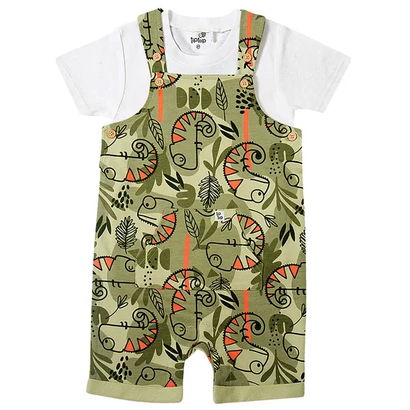 Jardineira Curta Camaleão Rib Toddler Tip Top