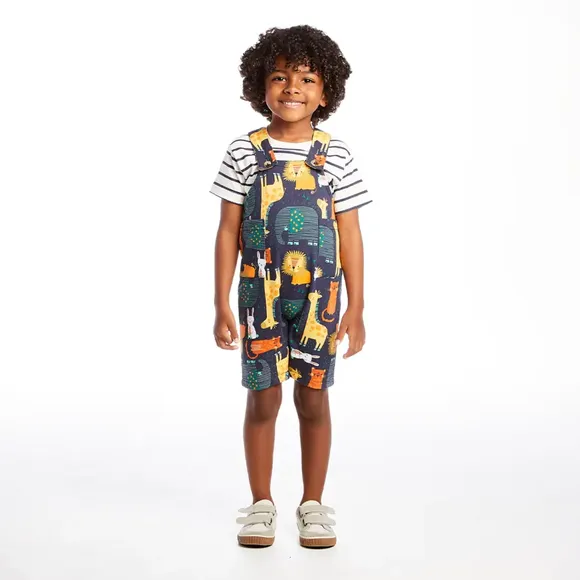 Jardineira Curta Com Camiseta Toddler Zoo Suedine Tip Top