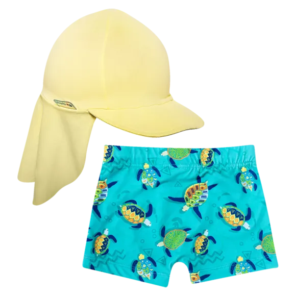 Shorts E Boné Praia Tartaruga Elastano Toddler Proteção Uv50+ Tip Top