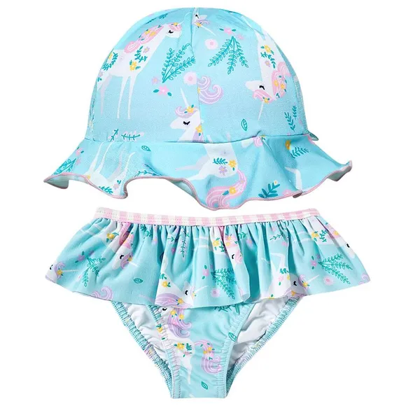Bundinha E Chapéu Praia Toddler Unicórnio Floral Elastano Proteção Uv 50+ Tip Top