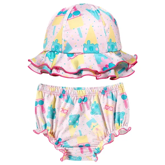 Bundinha E Chapéu Praia Toddler Ice Love Elastano Proteção Uv 50+ Tip Top