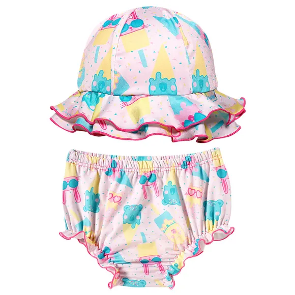 Bundinha E Chapéu Praia Toddler Ice Love Elastano Proteção Uv 50+ Tip Top