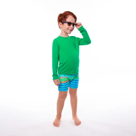 Shorts Praia Toddler Turma Do Jacaré Lycra Lisa Proteção Uv 50+ Tip Top