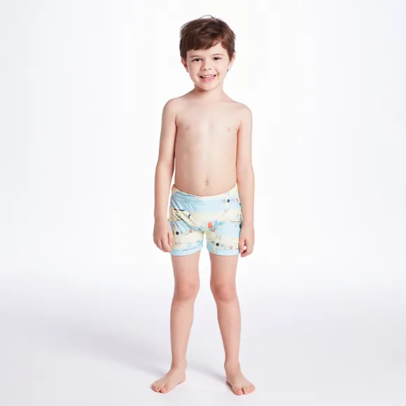 Shorts Praia Toddler Transporte Divertido Elastano Proteção Uv 50+ Tip Top
