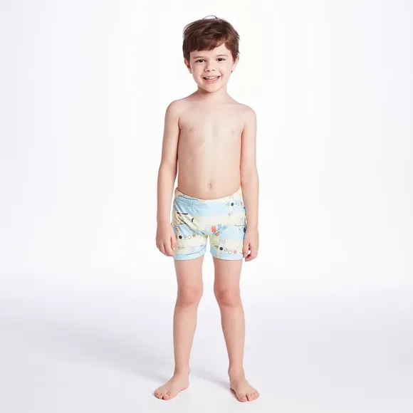 Shorts Praia Toddler Transporte Divertido Elastano Proteção Uv 50+ Tip Top