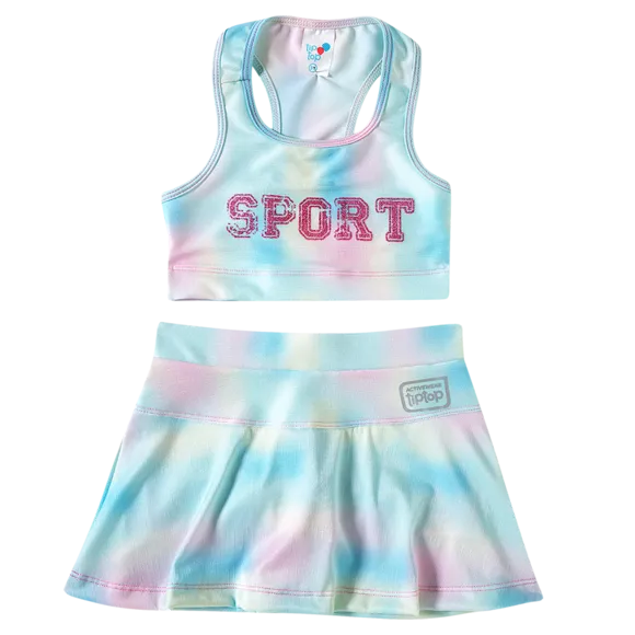 Kit Praia Top E Short Saia Sorvete Alfabeto Rosa Lycra Toddler Proteção Uv 50+