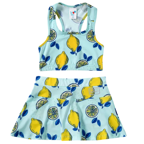 Kit Fitness Top E Saia Lemon Elastano Toddler Proteção Uv50+ Tip Top