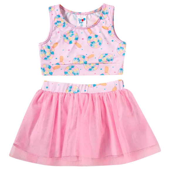 Kit Praia Top E Short Saia Lollypop Elastano Toddler Tip Top