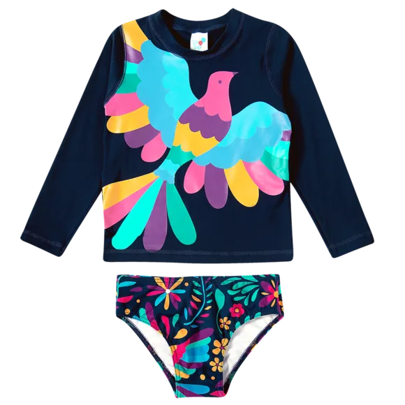 Conjunto Praia Floral Mexicano Elastano Toddler Proteção Uv 50+