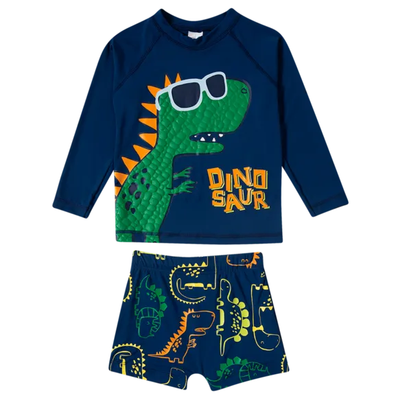 Conjunto Praia Dino Laranja Lycra Lisa Toddler Uv50+ Tip Top