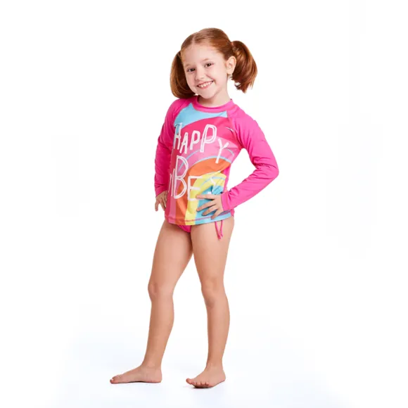 Conjunto Praia Floral Laranja Lycra Toddler Proteção Uv50+ Tip Top