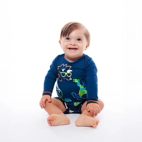 Conjunto Praia Toddler Dino Music Lycra Proteção Uv 50+ Tip Top