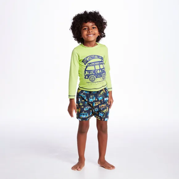 Conjunto Praia Toddler Kombi Fluor Lycra Lisa Proteção Uv 50+ Tip Top