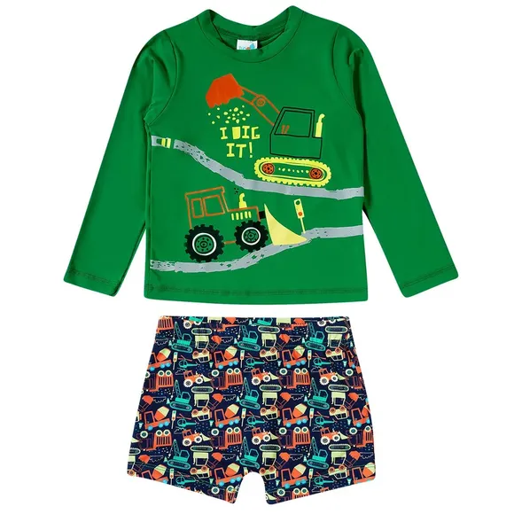 Conjunto Toddler Praia Trator Elastano Proteção Uv 50+ Tip Top