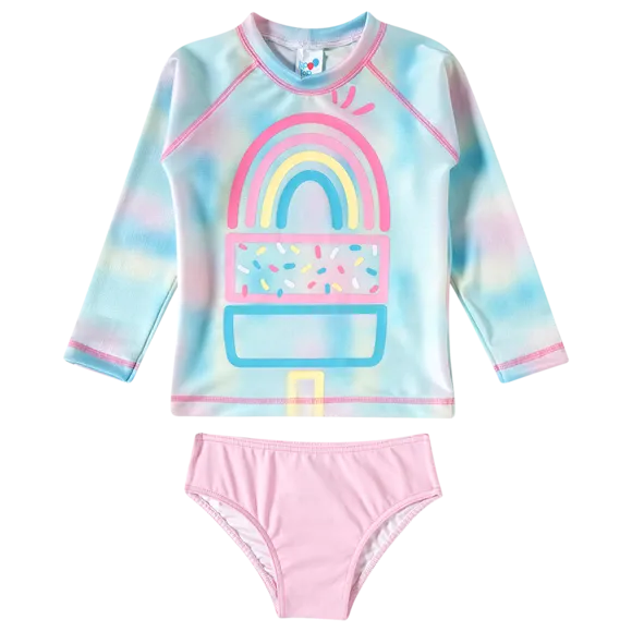 Conjunto Praia Sorvete Alfabeto Rosa Lycra Toddler Proteção Uv 50+
