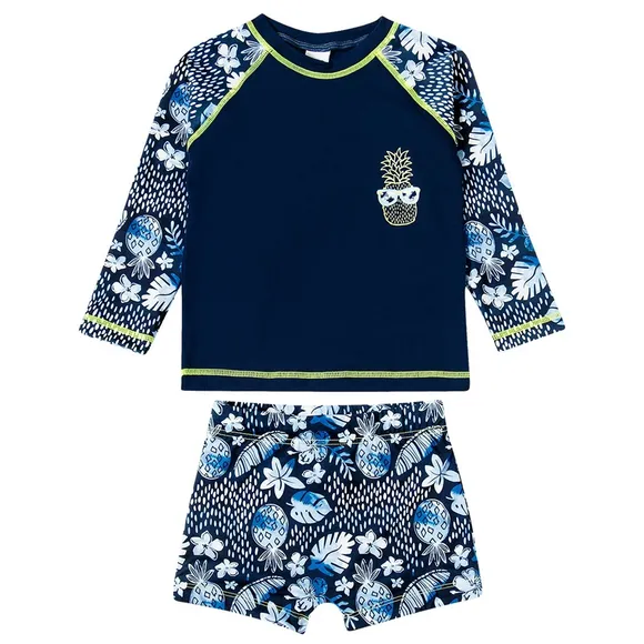 Conjunto Praia Abacaxi Folhas Lycra Toddler Proteção Uv50+ Tip Top