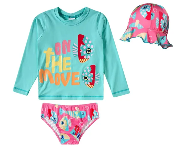 Kit Praia Peixes Rosa Elastano Toddler Proteção Uv 50+