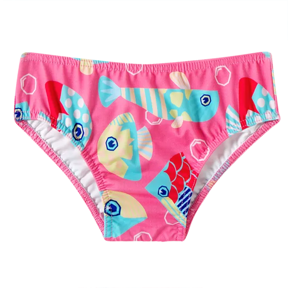 Kit Praia Peixes Rosa Elastano Toddler Proteção Uv 50+