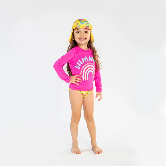 Conjunto Três Peças Jardim Amarelo Elastano Toddler Uv50+ Tip Top