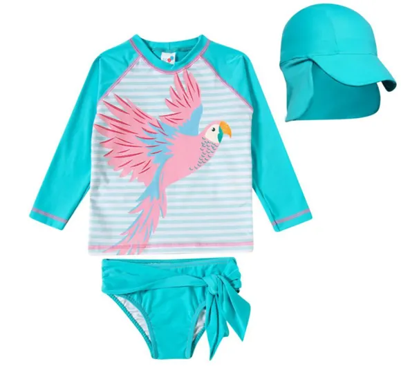Conjunto Três Peças Praia Arara Tropical Elastano Toddler Uv50+ Tip Top