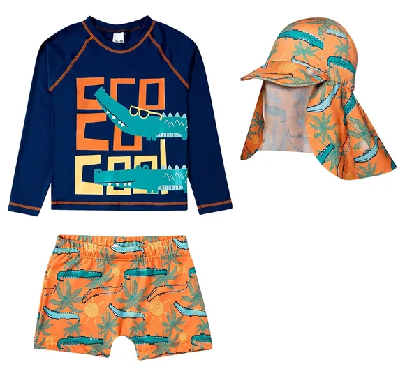 Kit 3 Peças Praia Jacarezinho Lycra Toddler Proteção Uv50+ Tip Top