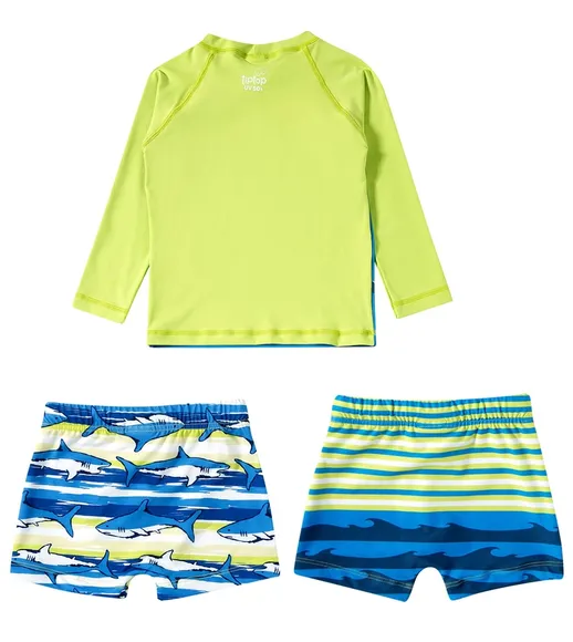 Kit 3 Peças Praia Shark Elastano Toddler Proteção Uv50+ Tip Top
