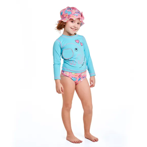 Kit 3 Peças Praia Safari Rosa Elastano Toddler Uv50+ Tip Top