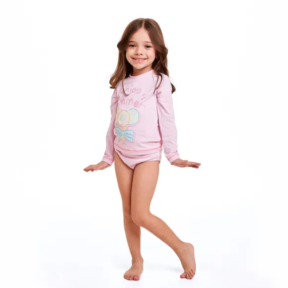 Kit 3 Peças Praia Lollypop Elastano Toddler Proteção Uv50+ Tip Top