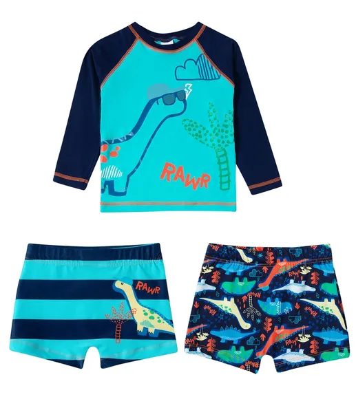 Kit 3 Peças Praia Dino Elastano Toddler Proteção Uv50+ Tip Top