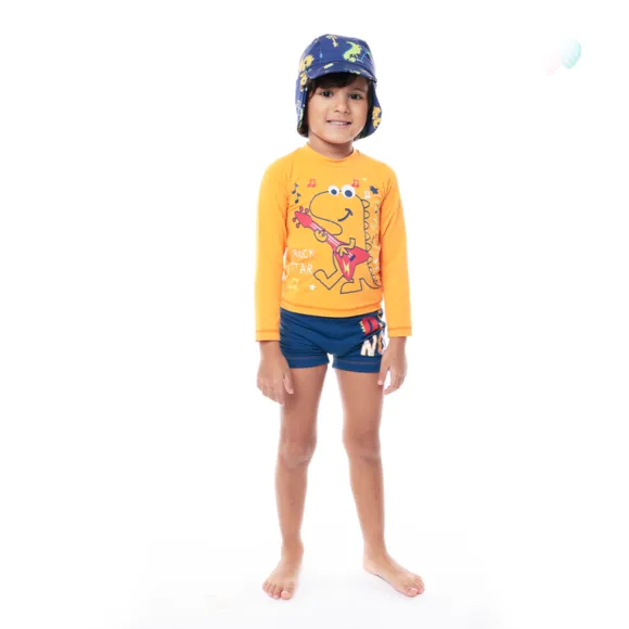 Kit 3 Pecas Praia Toddler Dino Music Lycra Proteção Uv 50+ Tip Top