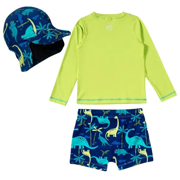 Kit 3 Peças Praia Toddler Dino Floresta Lycra Proteção Uv 50+ Tip Top