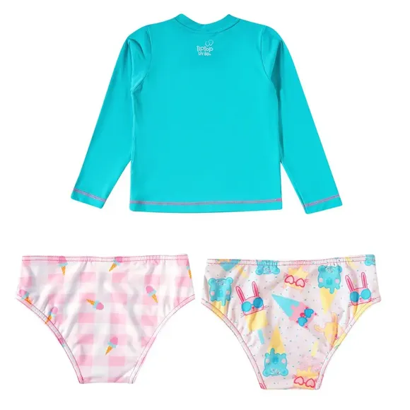 Kit 3 Peças Praia Toddler Ice Love Lycra Proteção Uv 50+ Tip Top