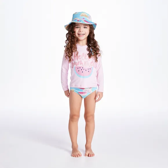 Kit Praia 3 Peças Toddler Melancia Summer Lycra Print Proteção Uv 50+ Tip Top