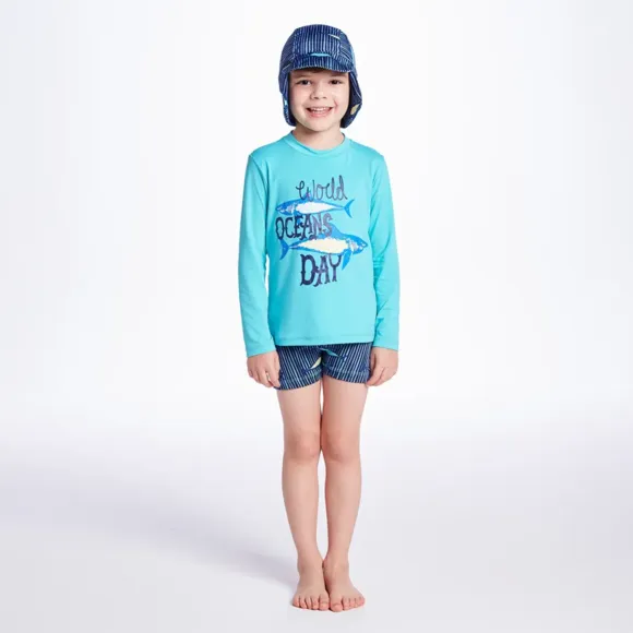 Kit 3 Peças Toddler Peixes Oceano Lycra Proteção Uv 50+ Tip Top