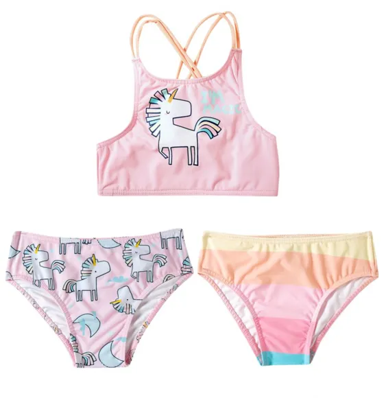 Kit Praia 1 Top E 2 Calcinhas Uni Rosa Lycra Toddler Proteção Uv 50+