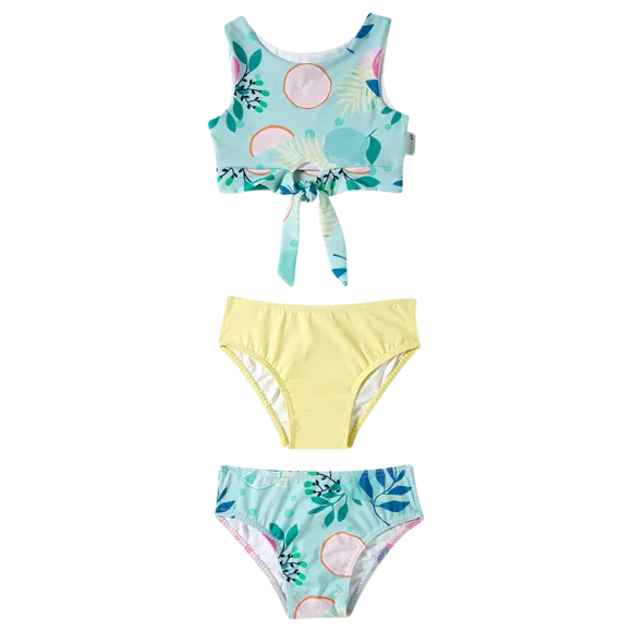 Kit Praia 1 Top E 2 Calcinhas Frutas Cítricas Lycra Toddler Proteção Uv 50+