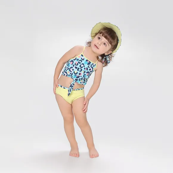 Kit Praia 1 Top E 2 Calcinhas Onça Verde Lycra Toddler Proteção Uv 50+