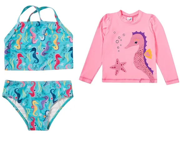 Kit Praia 3 Peças Cavalo Marinho Lycra Toddler Proteção Uv50+ Tip Top
