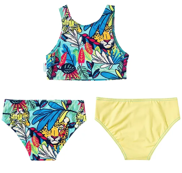 Kit 3 Peças Praia Onça Tropical Elastano Toddler Proteção Uv50+ Tip Top