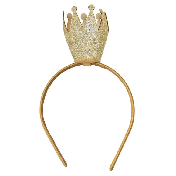 Tiara Aplique Coroa Com Glitter Dourado Tip Top