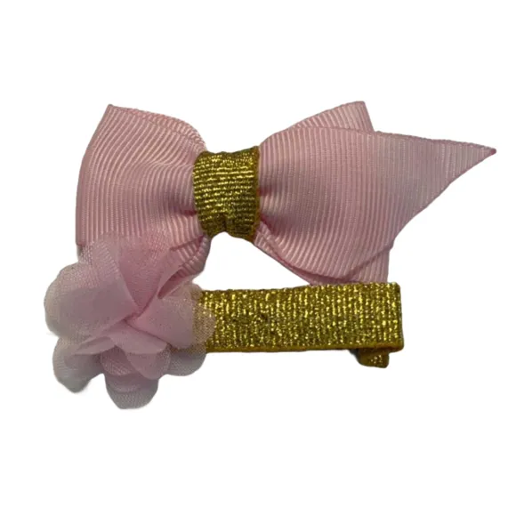 Kit Faixa Flor E Laço Rosa Com Dourado Tip Top