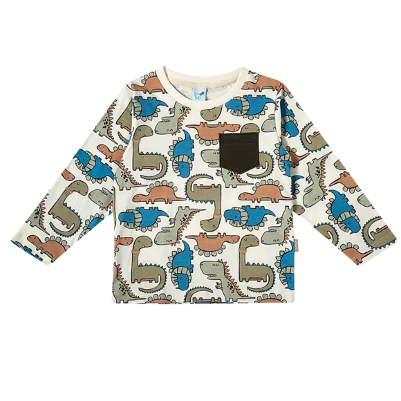 Camiseta Manga Longa Dinossauros Meia Malha Toddler Tip Top