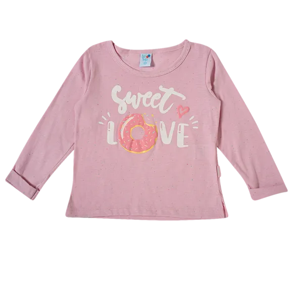 Blusa Manga Longa Rosa Claro Malha Botonê Toddler Tip Top