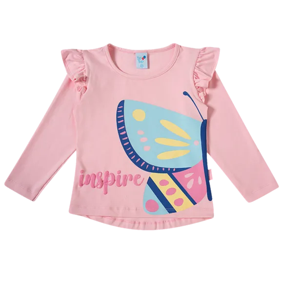Blusa Manga Longa Borboletas Meia Malha Toddler Tip Top