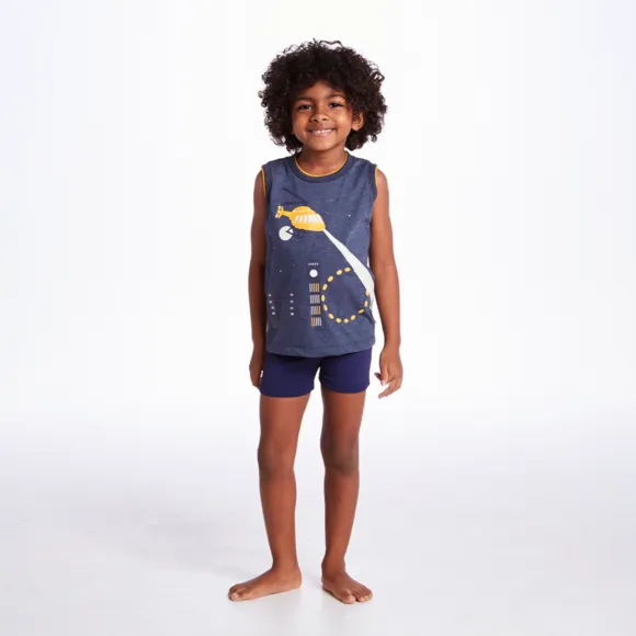 Camiseta Regata Toddler Transporte Meia Malha Silk Brilha No Escuro Tip Top